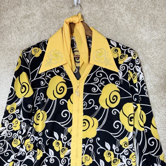 Hobby Horse Western Show Shirt XL NWOT Rhinestone Collar Black Yellow + Scarf - Picture 4 of 16